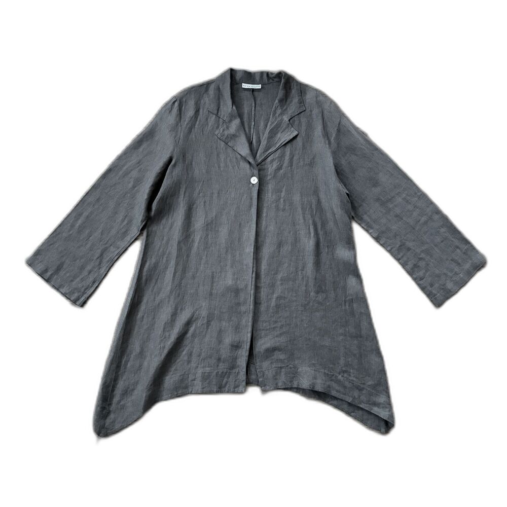 Bryn Walker Gray 100% Linen Long Button Caridgan Jacket Top  Women's One Size - Picture 3 of 10